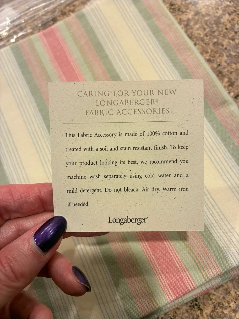 Longaberger 36” Cabana Stripe Fabric Square SMELLS MUSTY